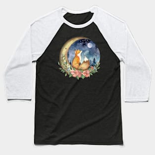 Cottagecore Fox on the Moon Baseball T-Shirt